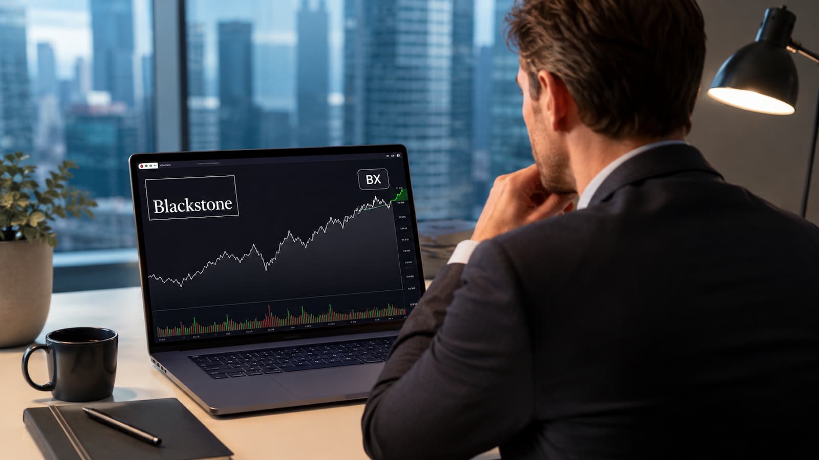 Inversor revisando la cotización de Blackstone antes de comprar acciones BX.