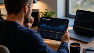 Inversor revisando la cotización de CaixaBank antes de comprar acciones