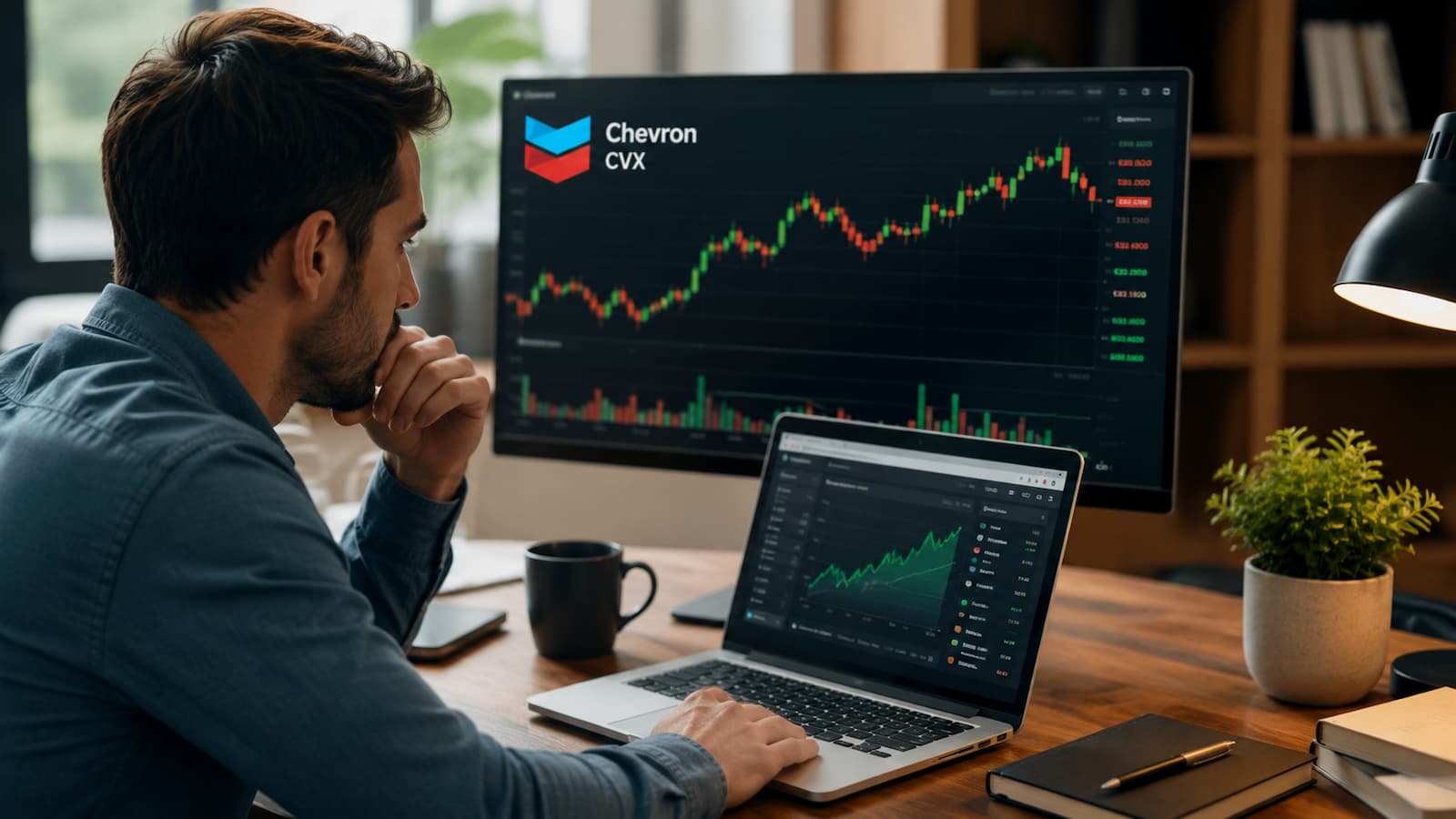 Inversor revisando la cotización de Chevron antes de comprar acciones CVX.