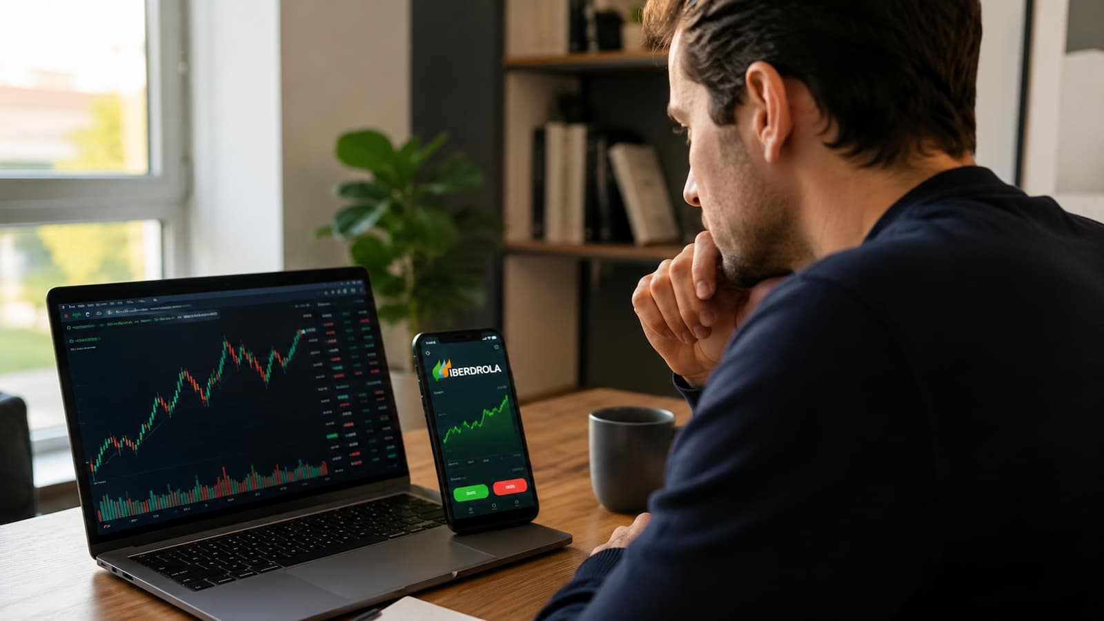 Inversor revisando la cotización de Iberdrola antes de comprar acciones.
