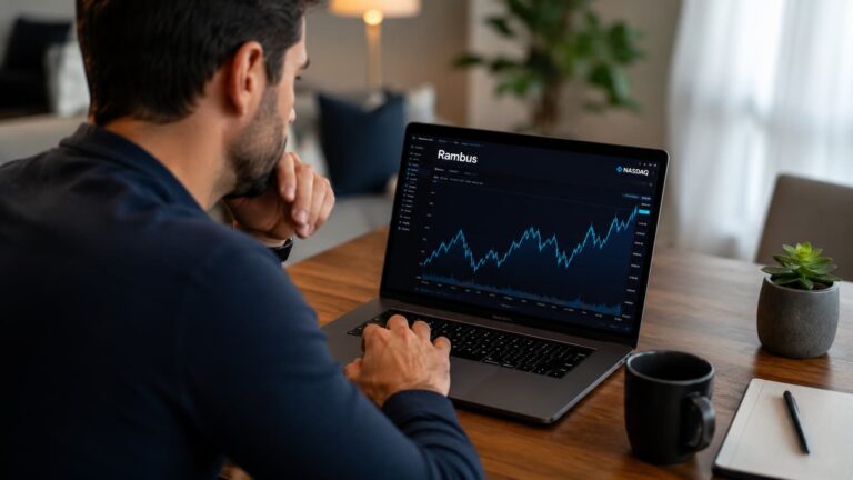 Inversor revisando la cotización de Rambus antes de comprar acciones en Nasdaq.