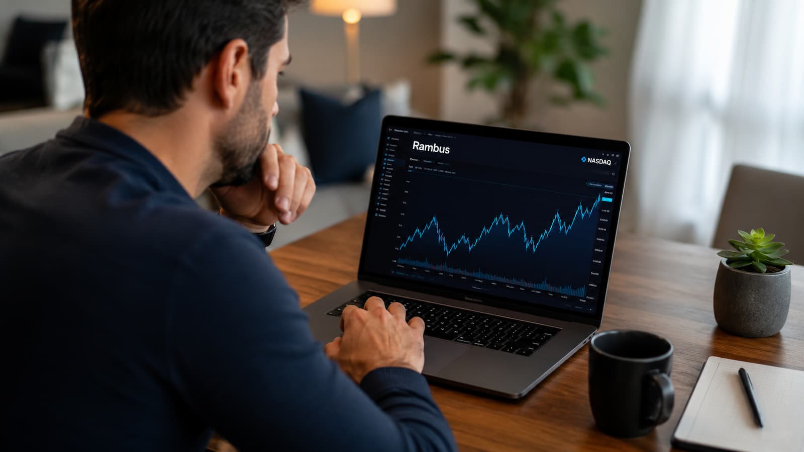 Inversor revisando la cotización de Rambus antes de comprar acciones en Nasdaq.