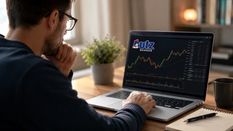 Inversor revisando la cotización de Utz Brands antes de comprar acciones.