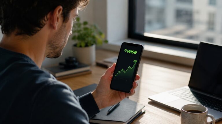 Inversor revisando la cotización de Wise antes de comprar acciones.