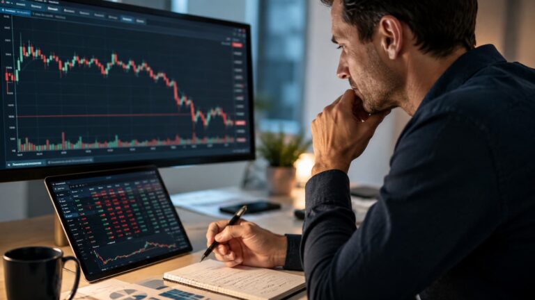 Inversor revisando la cotización y los riesgos antes de comprar acciones de Ezentis.