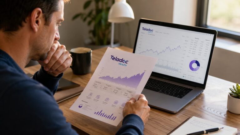 Inversor revisando la ficha de Teladoc Health antes de comprar acciones.