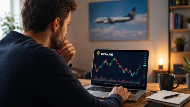 Inversor revisando las acciones de Ryanair antes de operar desde España.