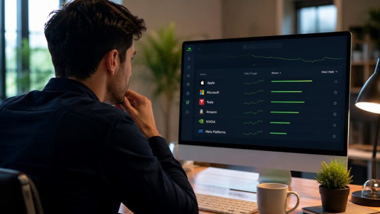 Inversor revisando las acciones más mantenidas en eToro durante Q2