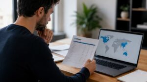 Inversor revisando las tarifas de DEGIRO antes de operar fuera de España