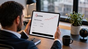 Inversor revisando una orden de compra de acciones de Acciona.