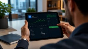 Inversor revisando una orden de compra de acciones de Intel en una plataforma.