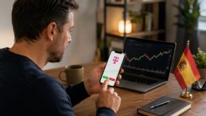 Inversor revisando una orden para comprar acciones de T Mobile desde España.