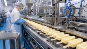 Línea de producción de helados en una fábrica valenciana vinculada a Mercadona.