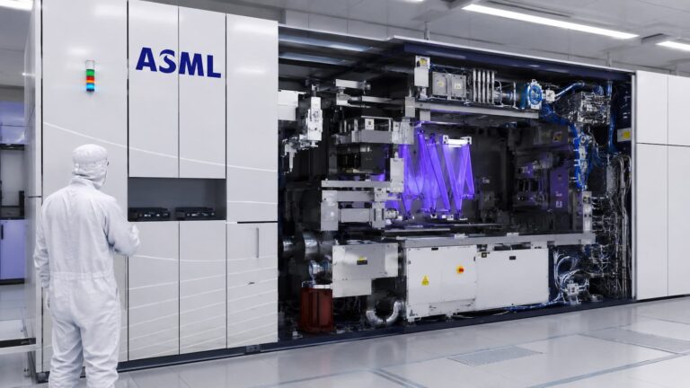 Máquina de litografía de ASML para fabricar chips avanzados.