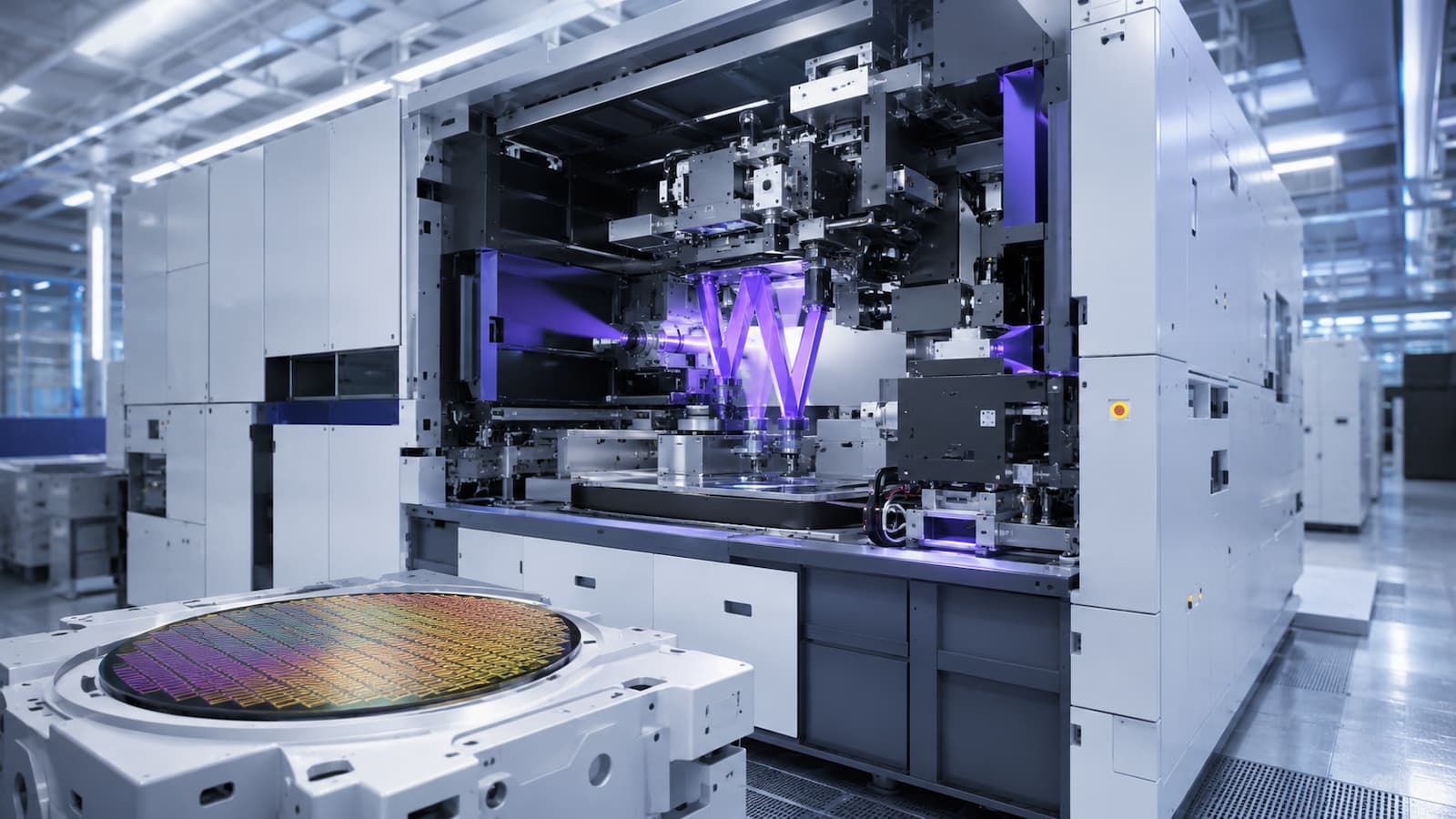 Máquina de litografía en una fábrica de semiconductores.
