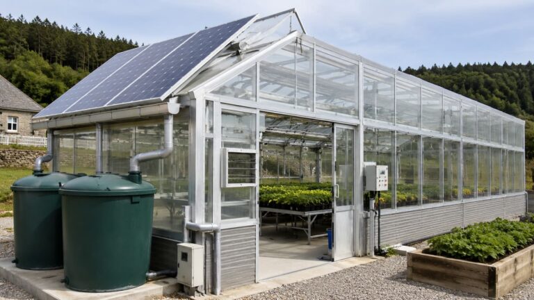 Nuevo invernadero tecnificado del IES San Rosendo de Mondoñedo equipado con automatización fotovoltaica y recogida de agua de lluvia.