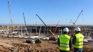 Obras de la gigafactoría de baterías de Stellantis y CATL en Zaragoza.