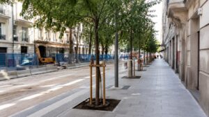 Obras en Alonso Cano en Chamberí con nuevas aceras y arbolado previsto.
