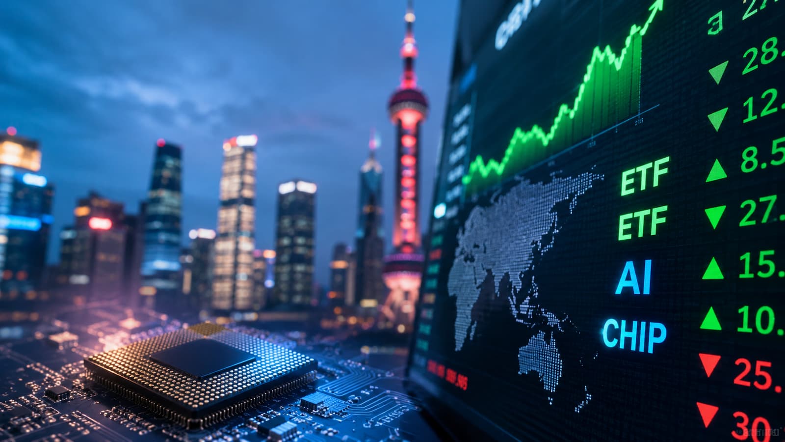 Panel bursátil asiático con foco en chips IA y ETFs regionales