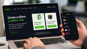 Pantalla de eToro con promociones y condiciones para nuevos usuarios