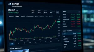 Pantalla de inversión con la cotización de Indra en la Bolsa española.