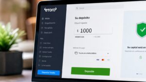 Pantalla de una plataforma de inversión con el depósito mínimo de eToro.
