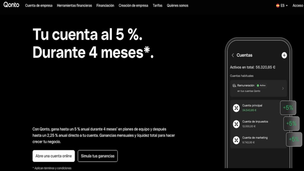 Qonto oferta remuneración al 5%
