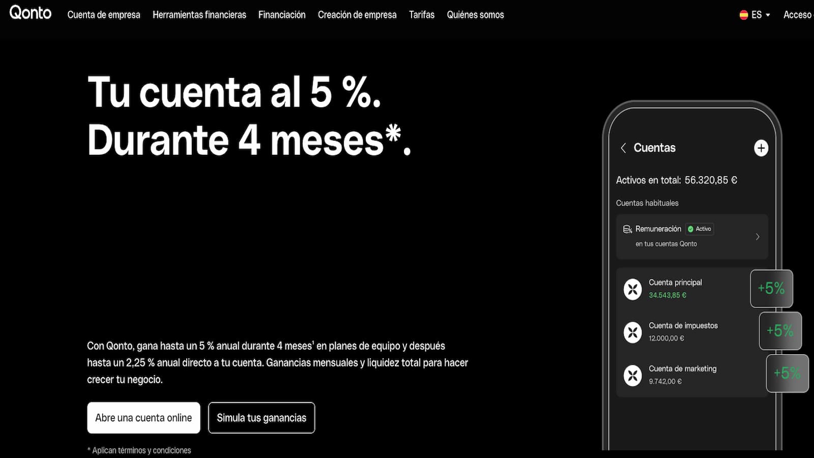 Qonto oferta remuneración al 5%