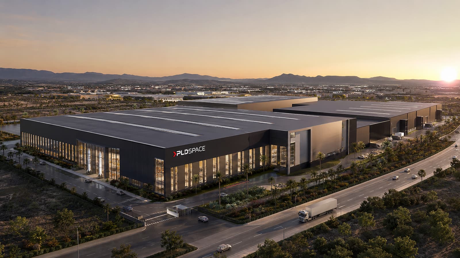 Recreación de la futura gigafactoría de PLD Space en Elche un proyecto llamado a reforzar el eje Alicante Elche como polo industrial y tecnológico