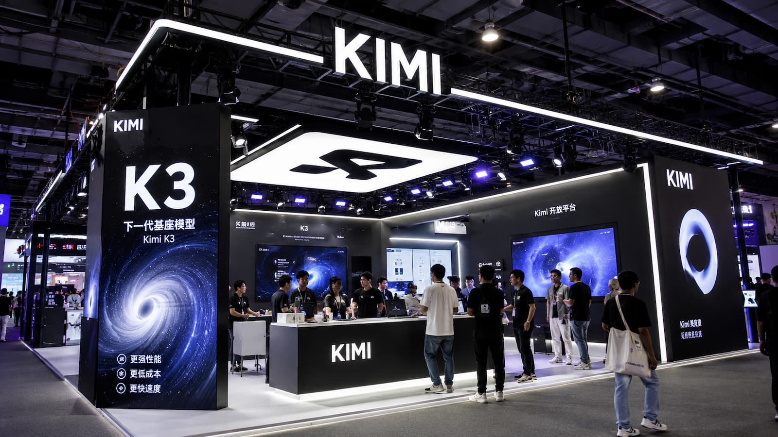 Stand de Kimi K3 en la conferencia de inteligencia artificial de Shanghái.