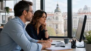 Trabajadores en Madrid revisan la edad ordinaria de jubilación de 2027.