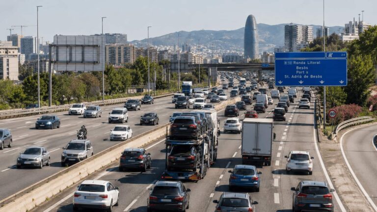 Tráfico en la AP 7 a su paso por Barcelona.