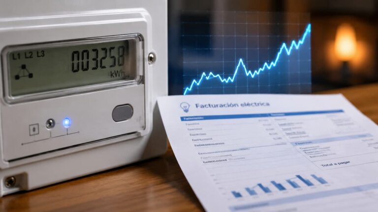 Una factura eléctrica junto a un contador digital durante un repunte del mercado mayorista.