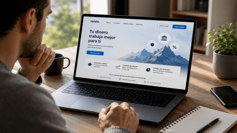 Usuario comprobando la web oficial de Raisin antes de iniciar sesión