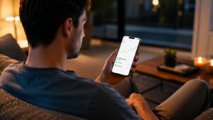 Usuario revisando en el móvil el efectivo no invertido en una app de inversión