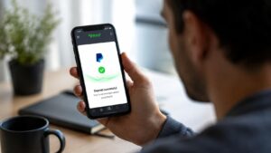 Usuario revisando un ingreso en eToro con PayPal.