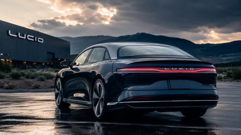 Vehículo eléctrico de Lucid; la compañía afronta dudas de liquidez y ejecución.