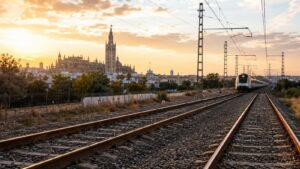Vías ferroviarias convencionales en el entorno de Sevilla.