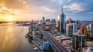 Vista de Lagos Nigeria símbolo del crecimiento económico africano que Goldman Sachs proyecta para las próximas décadas.