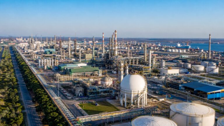 Vista del polo industrial de Huelva uno de los enclaves llamados a ganar peso en el desarrollo del hidrógeno verde en Europa.