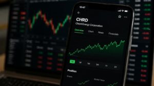 Acciones de Chord Energy en una plataforma de inversión con el ticker CHRD en pantalla.