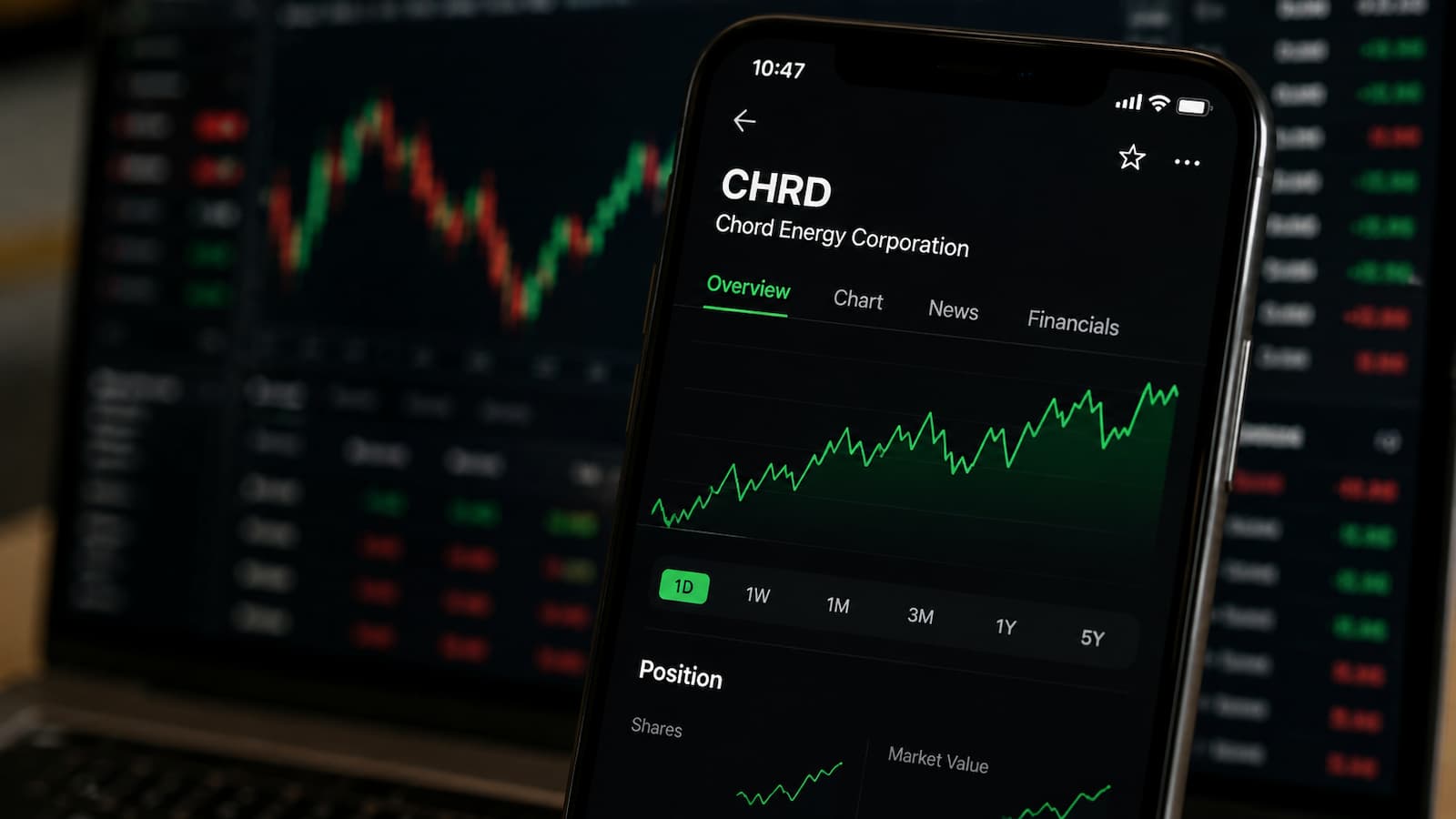 Acciones de Chord Energy en una plataforma de inversión con el ticker CHRD en pantalla.