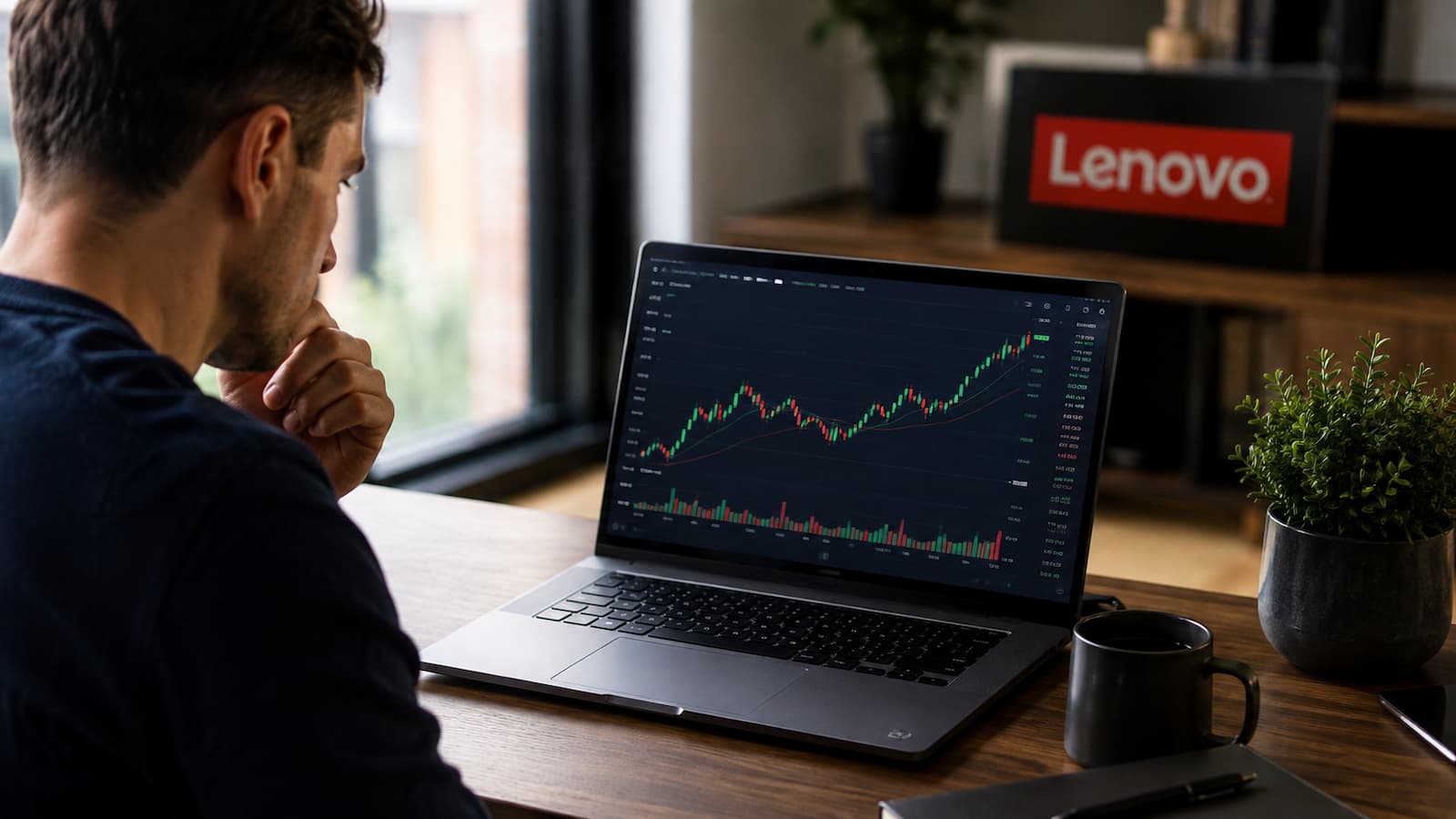 Inversor revisando las acciones de Lenovo antes de comprar