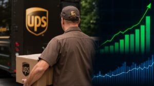 Repartidor de UPS y gráficos de dividendos de la compañía
