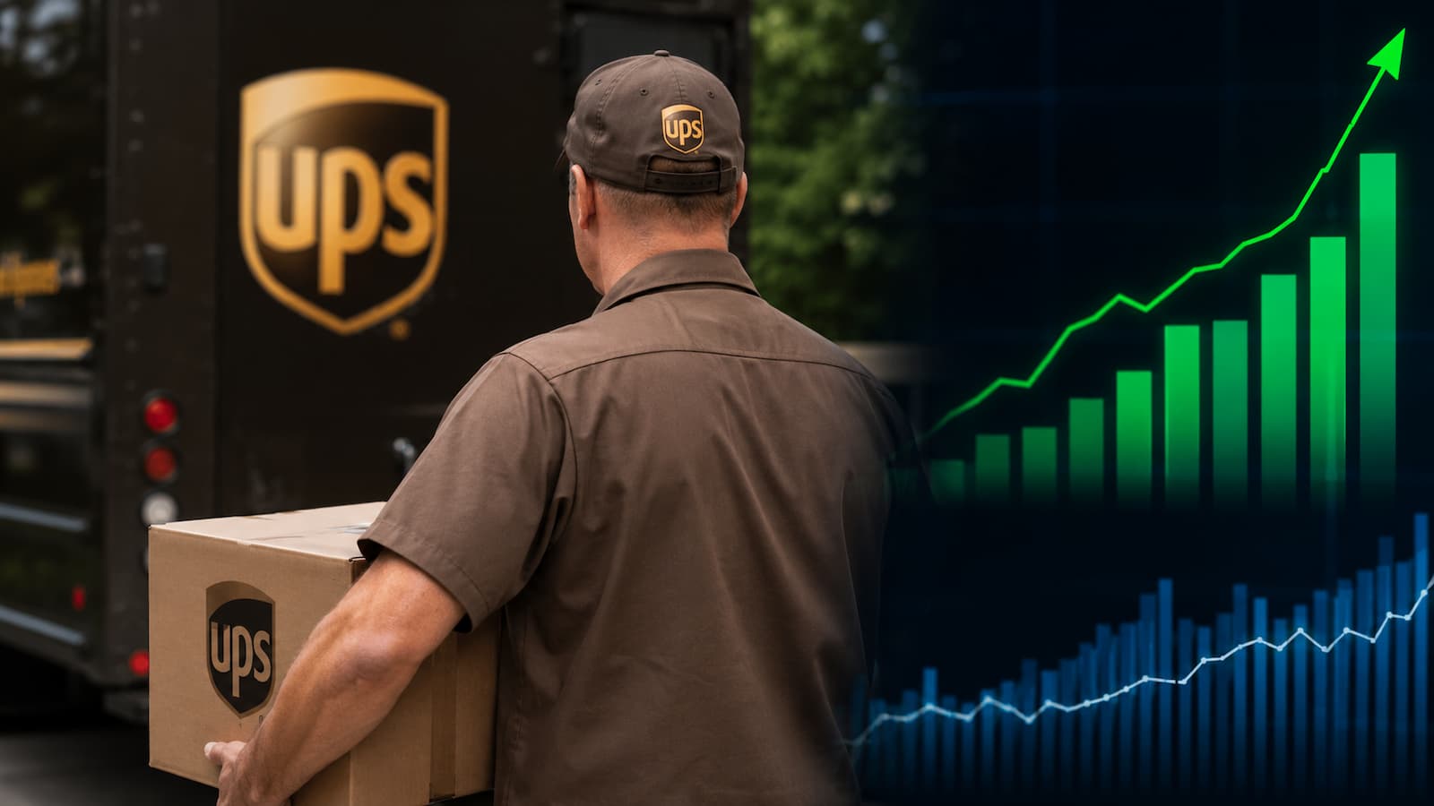 Repartidor de UPS y gráficos de dividendos de la compañía