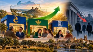 Cajalmendralejo Caja Rural de Extremadura y Banca Pueyo ganan espacio en Extremadura.